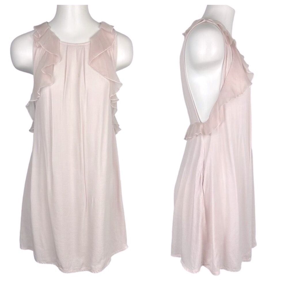 Free People Pretty Chiffon Ruffle Mini Dress Shift Pockets Sleeveless Pink 2‎